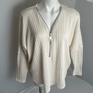 Ariella ivory drop shoulder dolman sleeve polished silver nickel zipper top